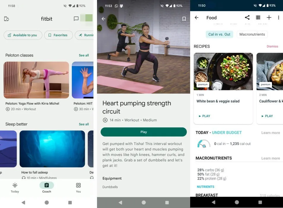 Übersicht über die Benutzeroberfläche der Fitbit-App.