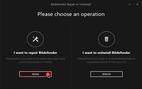 Bitdefender-Reparatur