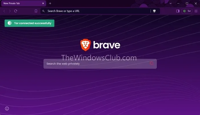 Nova janela privada com o navegador Tor Brave