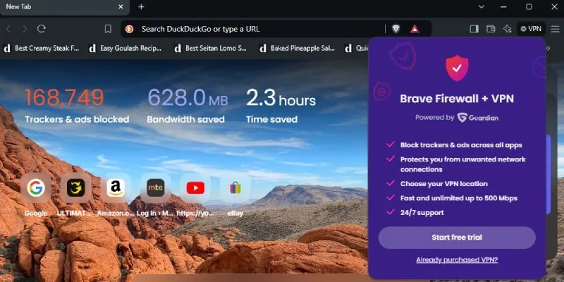 In VPN Brave integrierte Browser