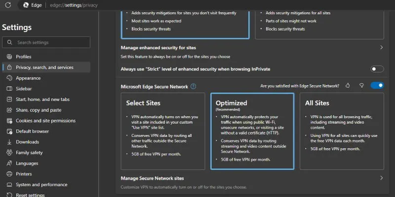 Browsers Ingebouwde VPN Microsoft Edge