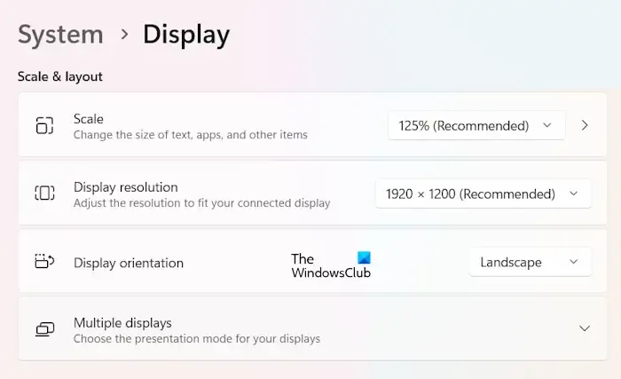 Change display resolution and scaling