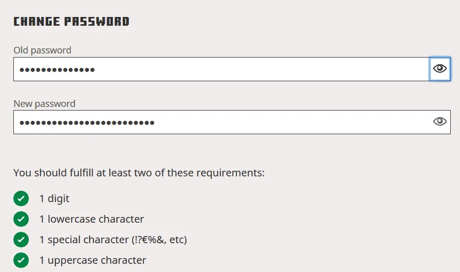change password minecraft