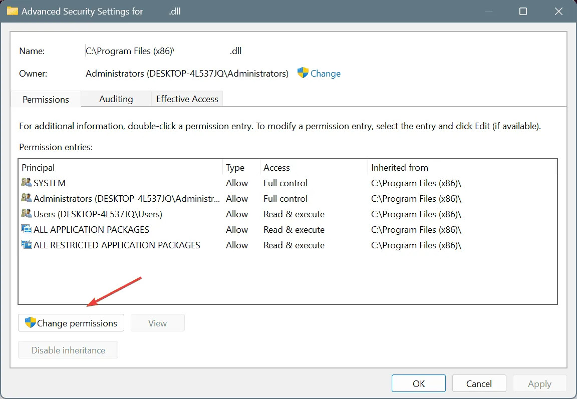 change permissions to fix AnselSDK64.dll