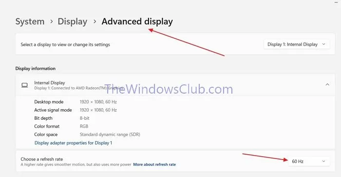 Cambiare la frequenza di aggiornamento in Windows