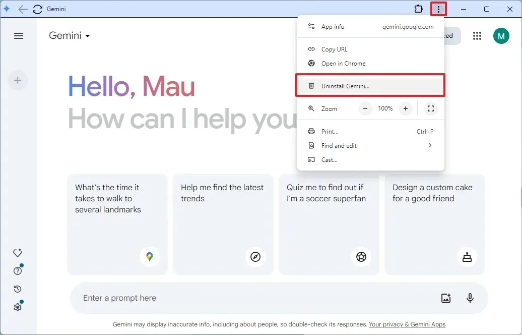 Chrome odinstaluj aplikację Gemini