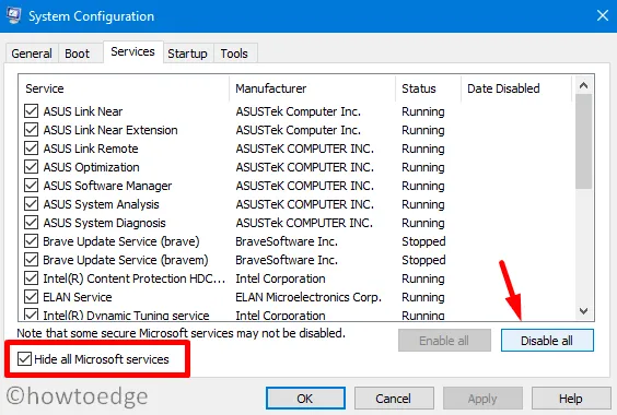 Inicialização limpa - Ocultar todos os serviços da Microsoft