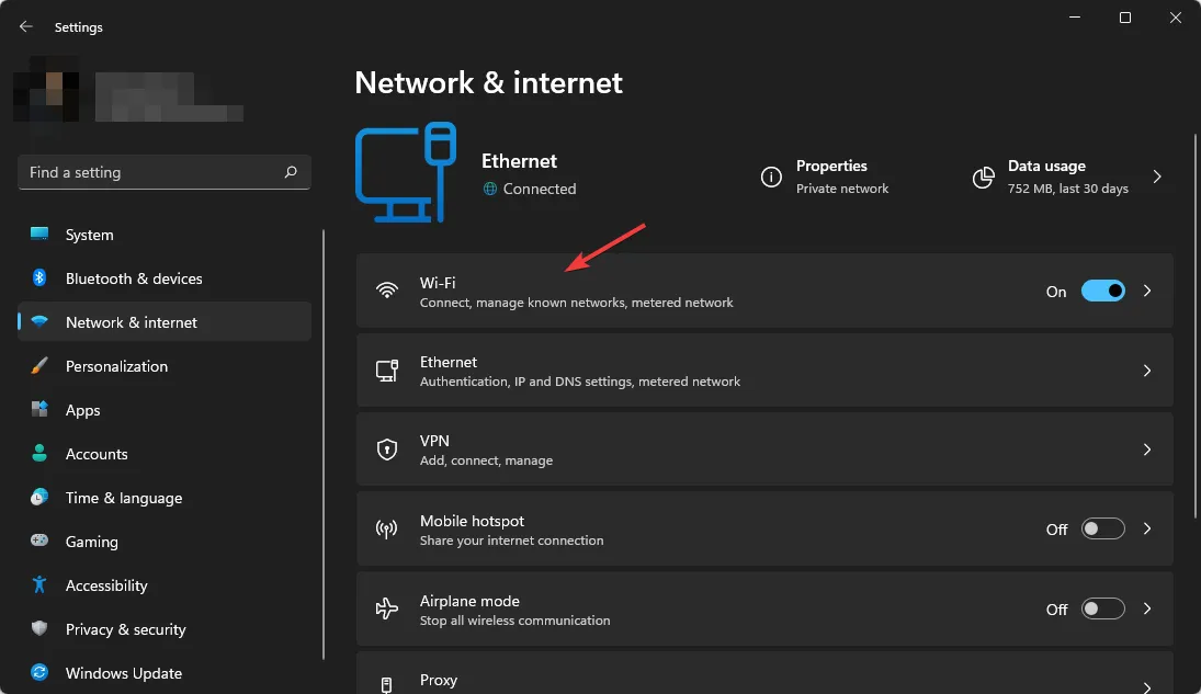 haciendo clic en configuración de Wi-Fi