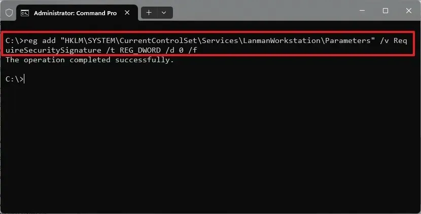 Command Prompt disable SMB signing