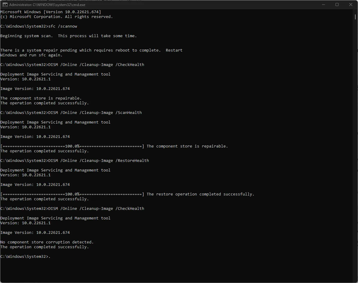 Commandes DISM et SFC