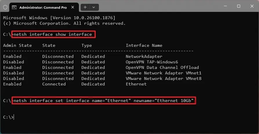 Command Prompt rename network adapter