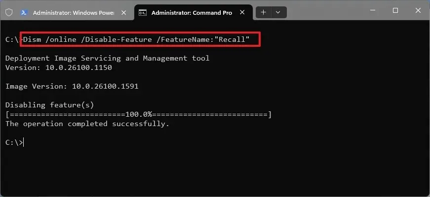 Símbolo del sistema desinstalar Windows Recall