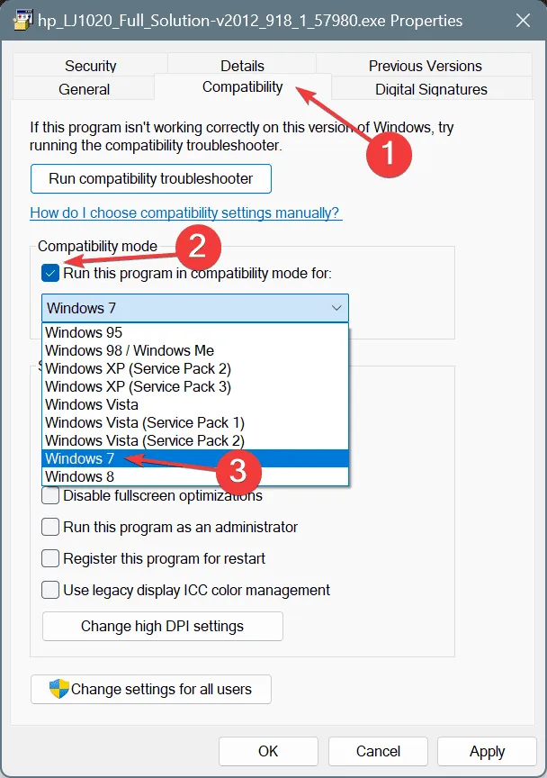 eseguire il driver in modalità compatibilità per correggere ERROR_KM_DRIVER_BLOCKED