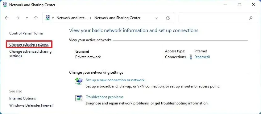 Change adapter settings