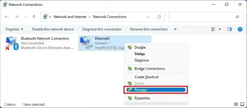 Control Panel rename network adapter