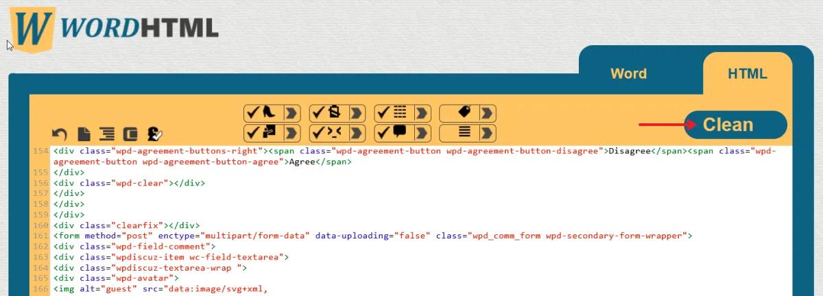 Chrome의 World to HTML 도구를 사용하여 코드를 정리합니다.