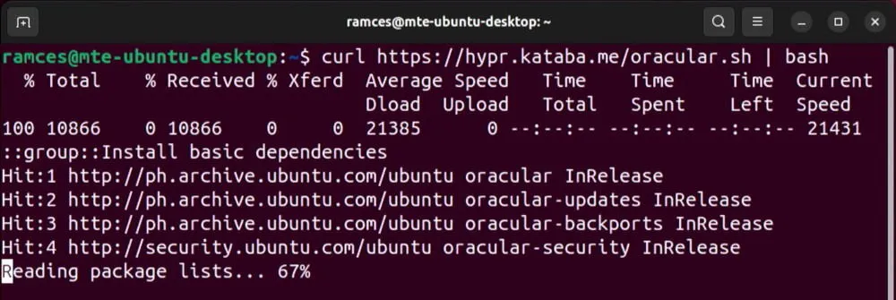 Una terminal que muestra el script de compilación de terceros para Hyprland funcionando correctamente.