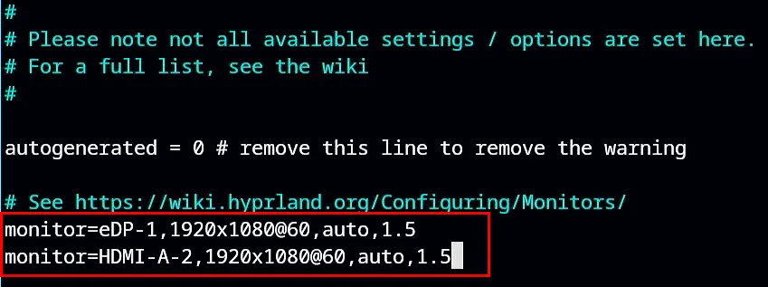 Una captura de pantalla que resalta las variables de múltiples monitores para Hyprland.