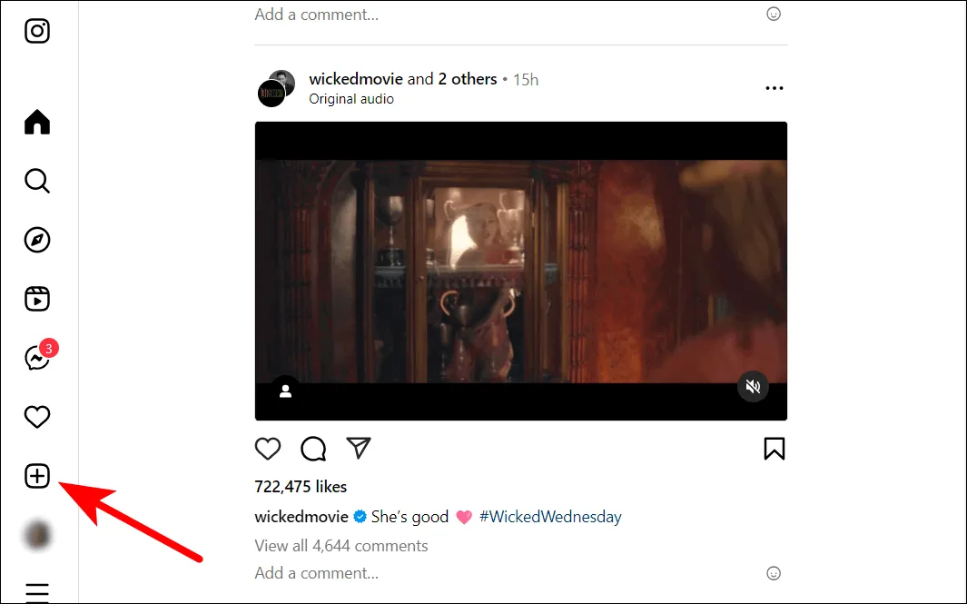 Create option for posts in Instagram on browser