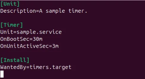 Una terminal que muestra un ejemplo de configuración de temporizador con una variable de activación especial.