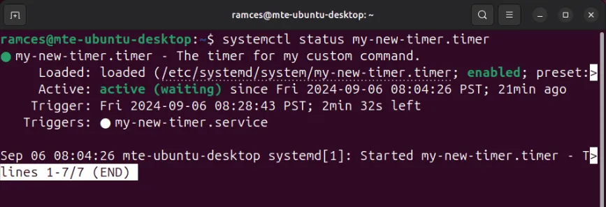 Ein Terminal, das die im aktuellen System ausgeführte Timerdatei anzeigt.