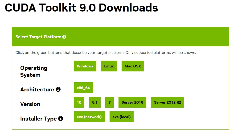 configurações de download do cuda 9