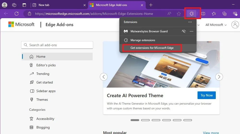 Extensies voor Microsoft Edge verkrijgen.