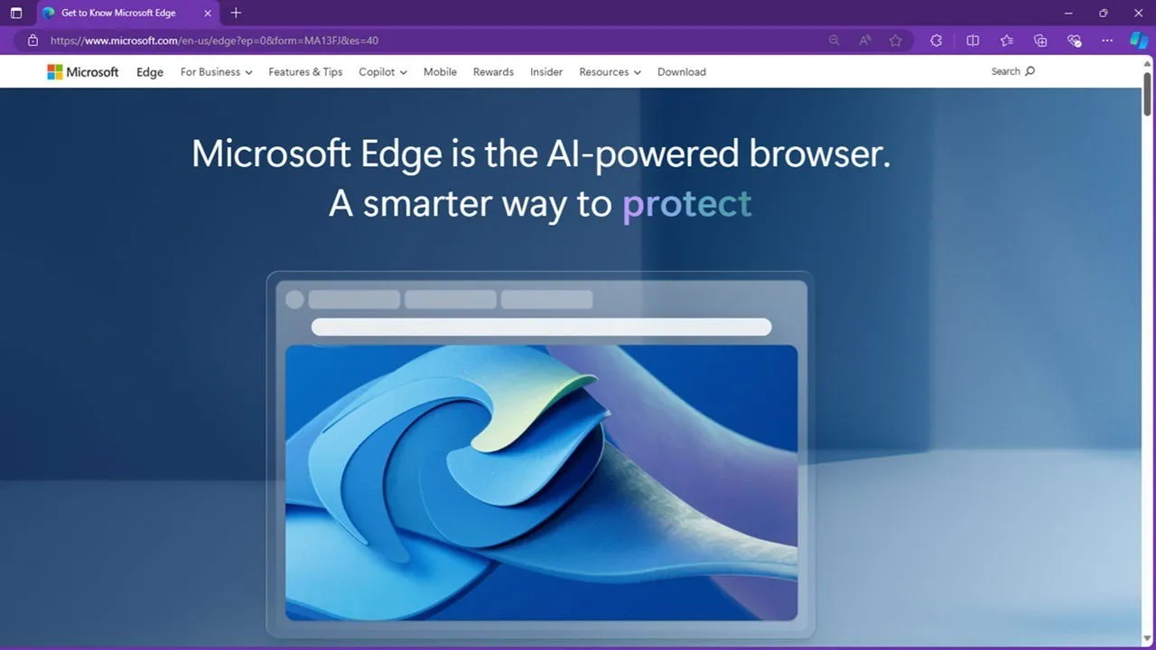 Browser Microsoft Edge con la home page di Edge caricata.