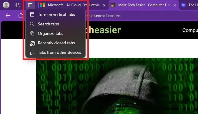 Passen Sie Microsoft Edge an, indem Sie vertikale Registerkarten aktivieren.