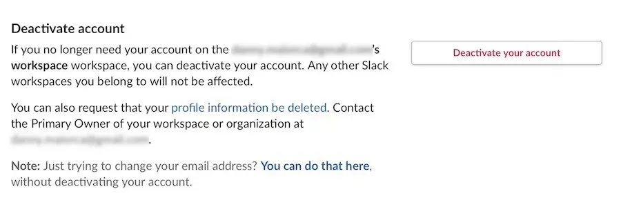 Desactivar cuenta de Slack