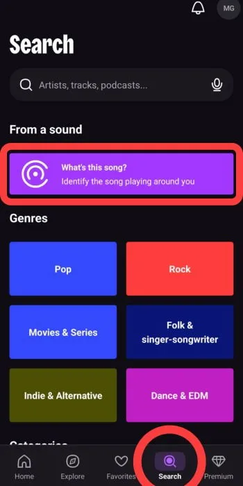 Fonctionnalité Songcatcher de Deezer