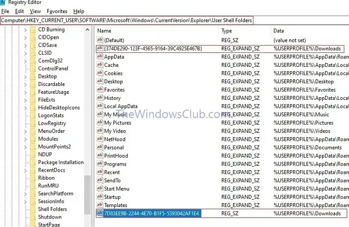 Standardordnerpfad Downloads Registrierungseinstellungen