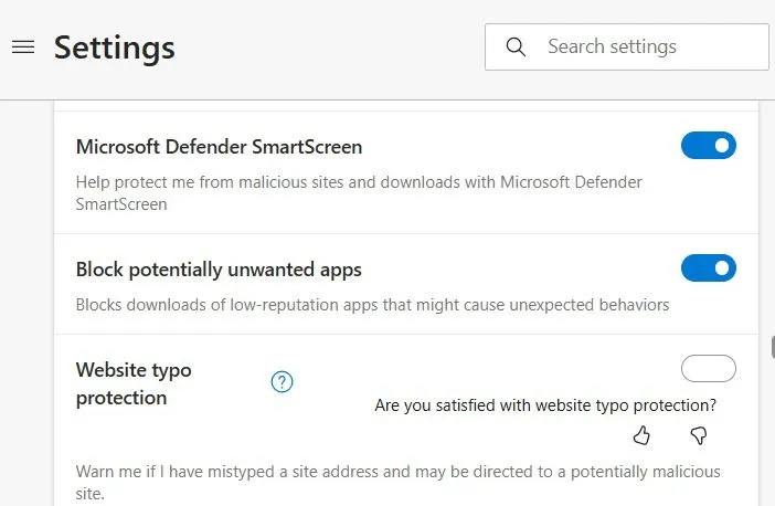 Microsoft Defender SmartScreen ativado no navegador Edge