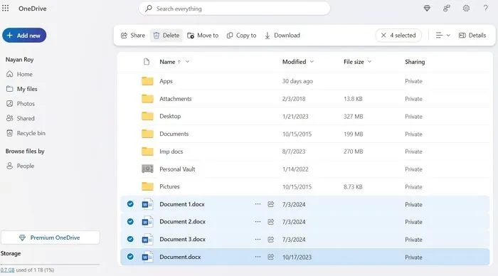 Elimina i file OneDrive