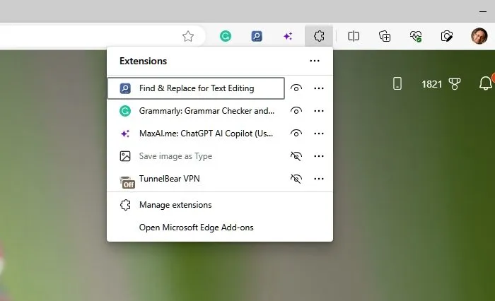 Deshabilitar la extensión Microsoft Edge