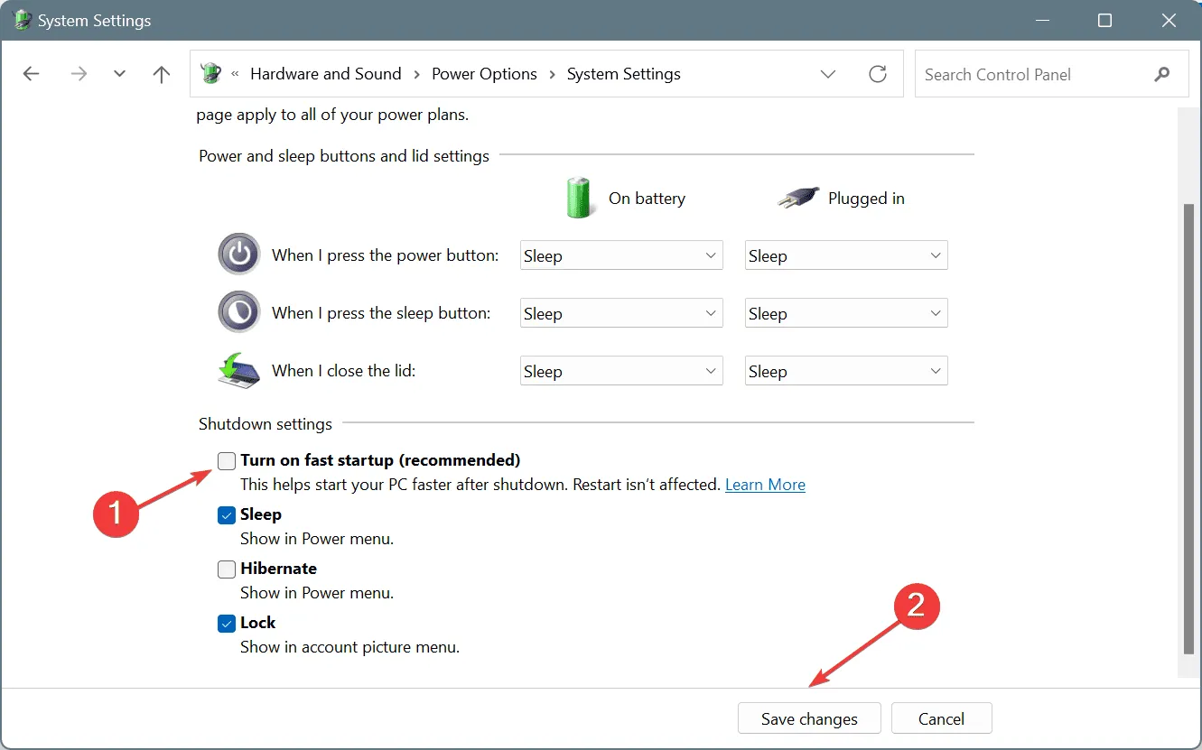 STORAGE_MINIPORT_ERROR를 수정하려면 빠른 시작을 비활성화하세요.