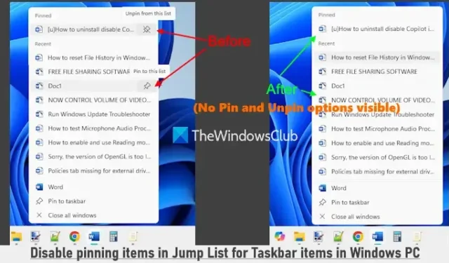 Deaktivieren Sie das Anheften von Elementen in der Sprungliste für Taskleistenanwendungen in Windows 11