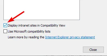 display intranet sites in compatibility view