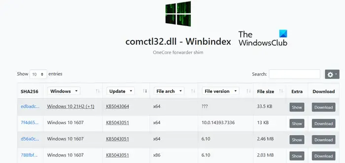 Laden Sie die DLL von Winbindex herunter