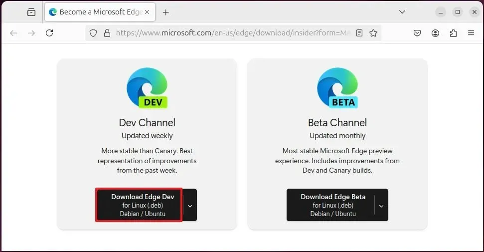 Linux 用 Microsoft Edge のダウンロード
