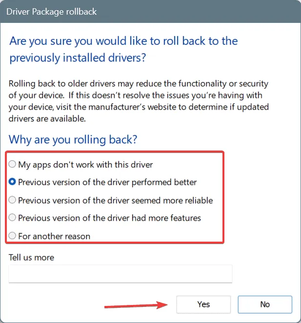 conferma rollback driver