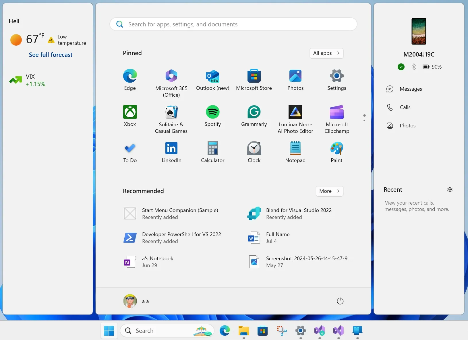 dual startmenu-metgezellen in Windows 11