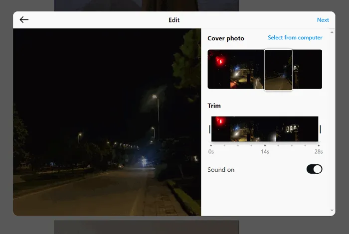 Modificare il reel di Instagram su PC