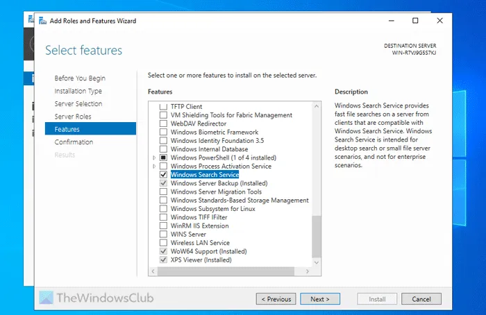 Activer le service de recherche Windows dans Windows Server