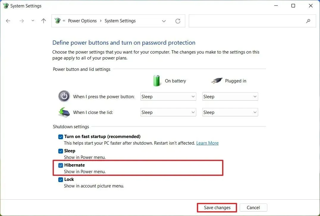 Windows 11 enable Hibernate