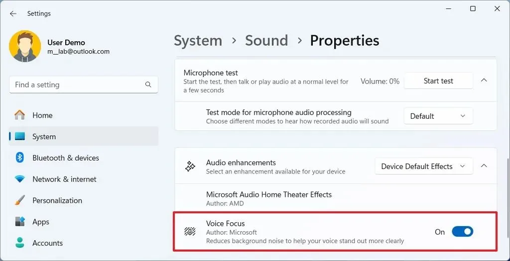 音声フォーカスを有効にする