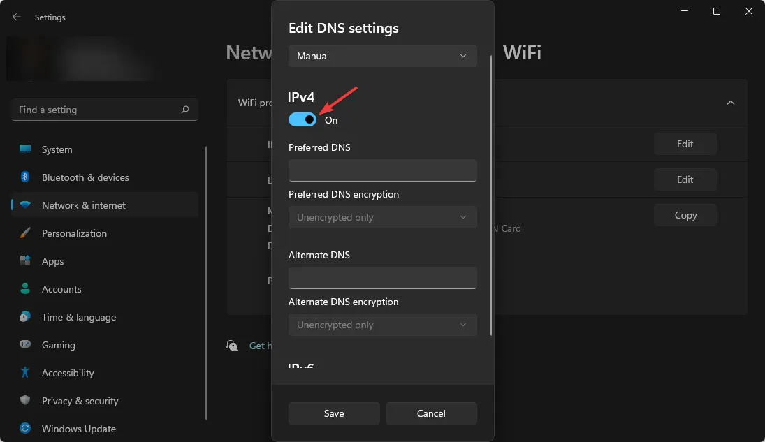 Activation du DNS IPv4