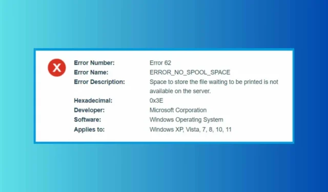 Windows オペレーティング システムでの ERROR_NO_SPOOL_SPACE 問題の解決