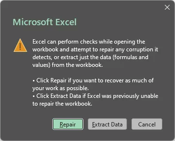 Reparar/Extrair - salvamento automático do Excel não funciona