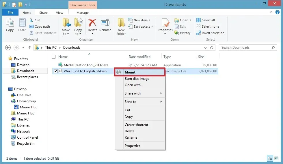 File Explorer mount Windows 10 ISO